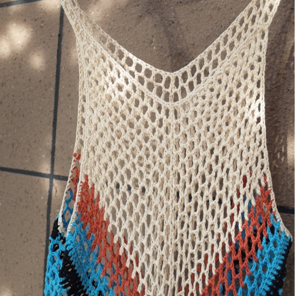 CLEARANCE Crochet Coverup Tunic Colorblock Dress - Picture 5 of 6
